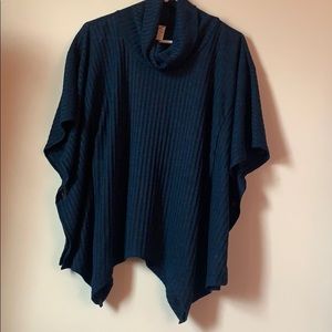 Navy blue poncho with turtle neck